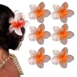 Blumen Haarklammer, 6 Stück Flower Hair Clips, Plumeria Flower Hair Claw Clips, Krallenklammern für Dickes Haar, rutschfeste Haarklammern, hawaiianische Blumen-Klauenklammern (Orange) von BAWUTZ