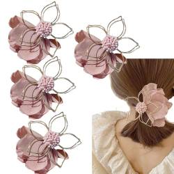 Blumen Haarklammer,Elegante Metallblumen-Haarnadel,Rutschfeste Niedliche Blume Hair Claw Clips,Niedliche Blumenförmige Clip-Haarnadel für Frauen,süßer Clip, Kopfschmuck, Entenschnabel-Clip (Rosa) von BAWUTZ