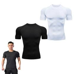 Herren Kompressionsshirt Kurzarm, Compression Slimming Body Shaper Vest,kurzärmliges Funktionsshirt Atmungsaktiv Sportshirt Männer für Running Workout Jogging Fitness Gym (S,F) von BAWUTZ