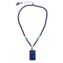 BAYDE Kostbarer blauer natürlicher Lapislazuli-Edelstein-Halsketten-Rechteck-Korn-Anhänger 54x32x7mm YICHENGYIN von BAYDE