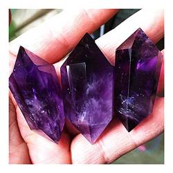 BAYDE Stone Crafts Naturquarz Uruguayischer Amethyst Doppelspitziger Säulen-Amethyst Sechseckiges Ornament Hochwertiger natürlicher Kristallstein PEIQIYIN YICHENGYIN (Color : 45-60mm, Size : 3pcs) von BAYDE