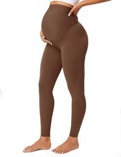 BAYDI Blickdichte Umstandsleggings High Waist Umstandshose Damen Schwangerschaft Leggings Lang Stretch Schwangere Hose Espresso von BAYDI