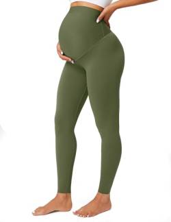 BAYDI Blickdichte Umstandsleggings High Waist Umstandshose Damen Schwangerschaft Leggings Lang Stretch Schwangere Hose Grün von BAYDI