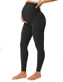 BAYDI Blickdichte Umstandsleggings High Waist Umstandshose Damen Schwangerschaft Leggings Lang Stretch Schwangere Hose Schwarz von BAYDI