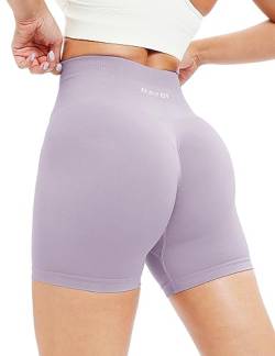 BAYDI Cycling Shorts Women Butt Scrunch Booty Shorts High Waist Gym Shorts Seamless Ruched Butt Lifting Running Shorts Nebliger Flieder von BAYDI