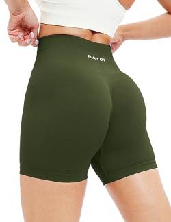 BAYDI Cycling Shorts Women Butt Scrunch Booty Shorts High Waist Gym Shorts Seamless Ruched Butt Lifting Running Shorts Olivgrün von BAYDI