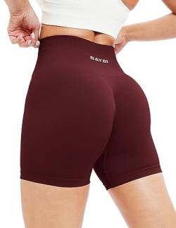 BAYDI Cycling Shorts Women Butt Scrunch Booty Shorts High Waist Gym Shorts Seamless Ruched Butt Lifting Running Shorts Sangria von BAYDI