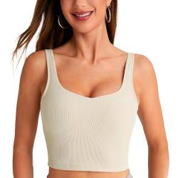 BAYDI Damen Sport BH ohne Buegel Langlinie Bustier Gepolstert Crop Top Gerippte Yoga Fitness Soft Bra mit Abnehmbaren Cups Weiß von BAYDI