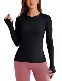 BAYDI Damen Sport Langarm Nahtlos Shirt Sportshirts für Damen Laufshirt Damen Langarm mit Daumenloch für Training Fitness Yoga von BAYDI