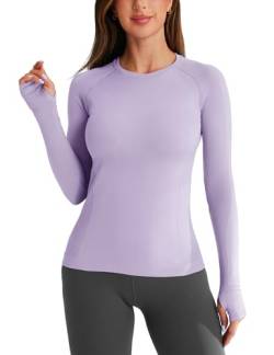 BAYDI Langarmshirt Damen Sport Oberteile Damen Sportshirt Damen Laufshirt Nahtlos Longsleeve Shirts mit Daumenloch für Workout Fitness Yoga Gym von BAYDI