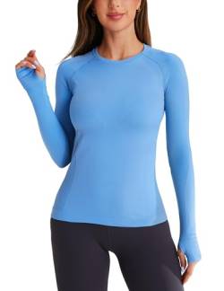 BAYDI Langarmshirt Damen Sport Oberteile Damen Sportshirt Damen Laufshirt Nahtlos Longsleeve Shirts mit Daumenloch für Workout Fitness Yoga Gym von BAYDI