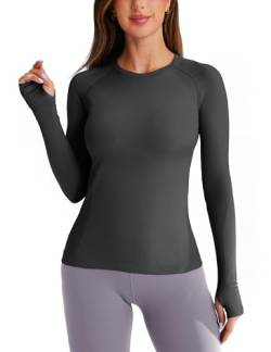 BAYDI Langarmshirt Damen Sport Oberteile Damen Sportshirt Damen Laufshirt Nahtlos Longsleeve Shirts mit Daumenloch für Workout Fitness Yoga Gym von BAYDI