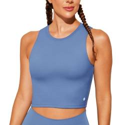 BAYDI Sport BH Damen ohne Buegel Bustier Abnehmbare Gepolsterte Crop-Tops Hochgeschlossenes Tanktop Yoga Fitness Soft Bra Blau von BAYDI