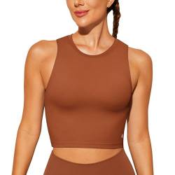 BAYDI Sport BH Damen ohne Buegel Bustier Abnehmbare Gepolsterte Crop-Tops Hochgeschlossenes Tanktop Yoga Fitness Soft Bra Braun von BAYDI