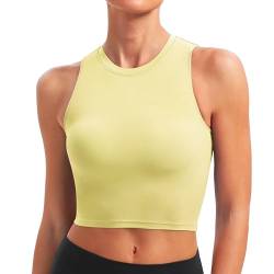 BAYDI Sport BH Damen ohne Buegel Bustier Abnehmbare Gepolsterte Crop-Tops Hochgeschlossenes Tanktop Yoga Fitness Soft Bra Cremegelb von BAYDI