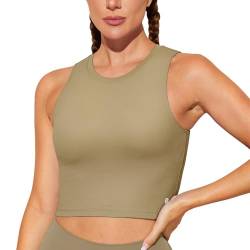 BAYDI Sport BH Damen ohne Buegel Bustier Abnehmbare Gepolsterte Crop-Tops Hochgeschlossenes Tanktop Yoga Fitness Soft Bra Khaki von BAYDI