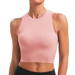 BAYDI Sport BH Damen ohne Buegel Bustier Abnehmbare Gepolsterte Crop-Tops Hochgeschlossenes Tanktop Yoga Fitness Soft Bra Koralle von BAYDI