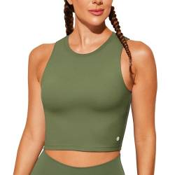 BAYDI Sport BH Damen ohne Buegel Bustier Abnehmbare Gepolsterte Crop-Tops Hochgeschlossenes Tanktop Yoga Fitness Soft Bra Oliv von BAYDI