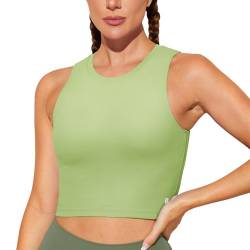 BAYDI Sport BH Damen ohne Buegel Bustier Abnehmbare Gepolsterte Crop-Tops Hochgeschlossenes Tanktop Yoga Fitness Soft Bra Rosmaringrün von BAYDI