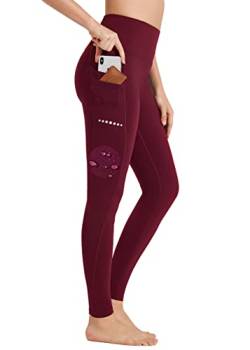 BAYGE Damen Sport Leggings Winter Hohe Taille Fleece Gefüttert Wasserdicht Blickdicht Bauchkontrolle Slim Fit Yogahose Sporthose Sweathose Fitnesshose mit Taschen, Rot, XL von BAYGE