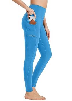 BAYGE Damen Thermo Sport Leggings Winter Hohe Taille Fleece Gefüttert Wasserdicht Blickdicht Bauchkontrolle Slim Fit Yogahose Thermo Sporthose Sweathose Fitnesshose mit Taschen, Seablau, M von BAYGE