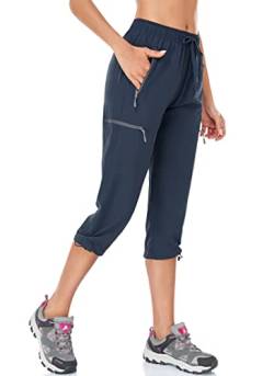 BAYGE Damen Wanderhose Sommer Leicht 3/4 Trekkinghose Outdoorhose Atmungsaktiv Schnell Trocknend Wasserdicht Winddicht Funktionshose mit reißverschlusstaschen, Blau, XS von BAYGE