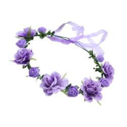 Blumenkranz Stirnband Verstellbares Band Rosenblumen Haarband Haarschmuck Stirnband Für Braut Strand Hochzeit Braut Stirnband von BAYORE