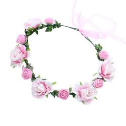 Blumenkranz Stirnband Verstellbares Band Rosenblumen Haarband Haarschmuck Stirnband Für Braut Strand Hochzeit Braut Stirnband von BAYORE