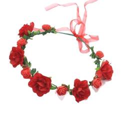 Blumenkranz Stirnband Verstellbares Band Rosenblumen Haarband Haarschmuck Stirnband Für Braut Strand Hochzeit Braut Stirnband von BAYORE