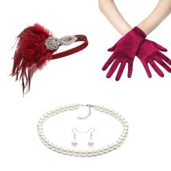 Fascinator Stirnband Mit Eleganten Perlen Halskette Ohrringen Für Make Up Party Aufwendige Handschuhe von BAYORE
