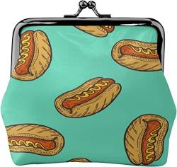Hot Dog Fast Food Pattern Pattern Damen Leder Geldbörse, Kleingeldbeutel mit Verschluss, Geldbörse für Mädchen Geschenk von BAtlam