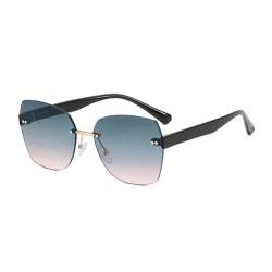 BBASILIYSD Quadratische Sonnenbrille für Damen und Herren, Retro, groß, randlos, UV-Schutz, unregelmäßige Outdoo Schattierungen, Sommerbrille, sechseckig, blau, Einheitsgröße von BBASILIYSD