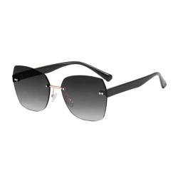 BBASILIYSD Quadratische Sonnenbrille für Damen und Herren, Retro, groß, randlos, UV-Schutz, unregelmäßige Outdoo Schattierungen, Sommerbrille, sechseckig, schwarz grau, Einheitsgröße von BBASILIYSD