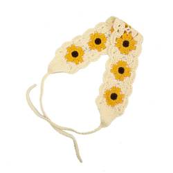Bohemia Strick-Stirnband für Damen, gehäkeltes Haarbandana für Mädchen, breiter Kopf, gehäkeltes Blumenband, Blumen-Croch-Druck von BBASILIYSD