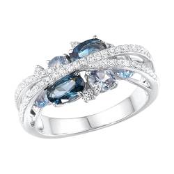 BBAUER Doppelter X-Ring - X-förmige, ausgehöhlte, gestapelte Ringe für Damen mit marineblauem Zirkon - Trendiger Ring, Spiralring, Geschenke für Frauen und Geschenke, Größe 5-11 von BBAUER