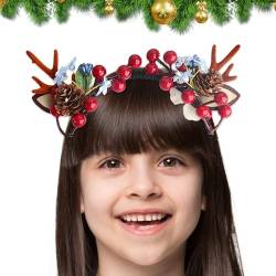 Weihnachts-Hirsch-Stirnband, Festliches Harz-Stirnband, Rustikales Handgefertigtes Rentier-Stirnband, Feiertags-Geweih-Stirnband Mit Roten Beeren Und Tannenzapfen, Feiertags-Rentier-Tiara Für Kinder, von BBAUER