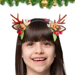 Weihnachts-Hirsch-Stirnband, Festliches Harz-Stirnband, Rustikales Handgefertigtes Rentier-Stirnband, Feiertags-Geweih-Stirnband Mit Roten Beeren Und Tannenzapfen, Feiertags-Rentier-Tiara Für Kinder, von BBAUER