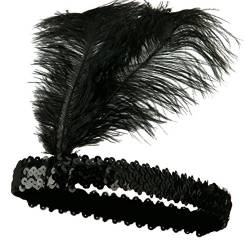 hairpin Flapper-Stirnband for Damen, Strauß-Kopfbedeckung, elastischer Paillettengürtel – Schwarz von BBAUER