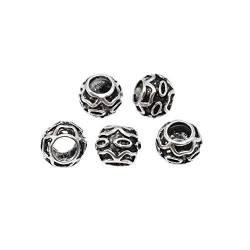 6 Sterlingsilber-Perlen mit Gravur, großes Loch, 4 mm Loch, 925 Silberperlen, 8 mm Durchmesser, oxidierte Perlen für Armband von BBDMind