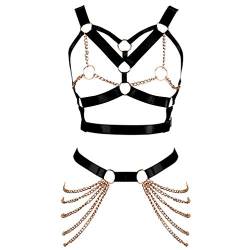 BBOHSS Damen Body Harness BH Punk Strumpfband Gürtel Elastisch Verstellbar BH Tanz Karneval Gothic Kostüm Zubehör, Schwarz , One size von BBOHSS