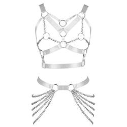 BBOHSS Damen Body Harness BH Punk Strumpfband Gürtel Elastisch Verstellbar Metallkette BH Tanz Karneval Gothic Kostüm Zubehör Gr. Einheitsgröße, weiß von BBOHSS