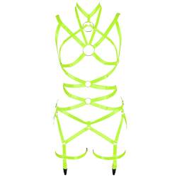 BBOHSS Damen Body Harness BH Vollelastischer Gürtel Verstellbarer elastischer Punk-Tanz Karneval Gothic Anzug Kleidung Zubehör (Leuchtendes Grün) von BBOHSS