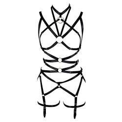BBOHSS Damen Body Harness BH Vollelastischer Gürtel Verstellbarer elastischer Punk-Tanz Karneval Gothic Anzug Kleidung Zubehör (Schwarz) von BBOHSS