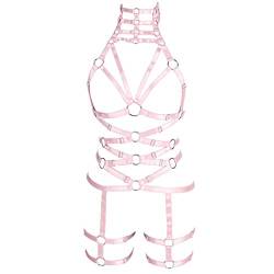 BBOHSS Damen Body Harness Bra Garter Soft Hollow Carnival Dance Accessories Punk Gothic Adjustable Belt(0004) (Rosa) von BBOHSS