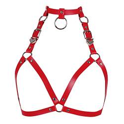 BBOHSS Damen Body Harness Leder BH Punk Enge Käfig Top Verstellbarer Bügel BH Festival Karneval Gothic Strap Tanzkostüm, rot, 56 von BBOHSS