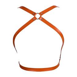 BBOHSS Damen Body Harness Leder Punk BH Verstellbarer Mode BH Gothic Halloween Karneval Tanzkostüm (Orange) von BBOHSS