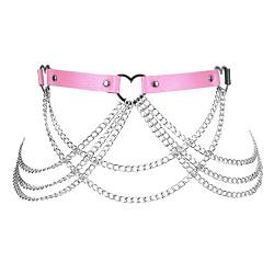 BBOHSS Damen Body Harness Mode Ledergürtel Punk Gürtel Verstellbarer Metallkettengürtel Gothic Karneval 1 (Rosa) von BBOHSS