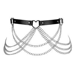 BBOHSS Damen Body Harness Mode Ledergürtel Punk Gürtel Verstellbarer Metallkettengürtel Gothic Karneval 1 (Schwarz) von BBOHSS