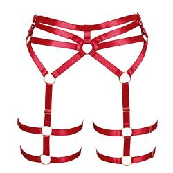 BBOHSS Damen Body Harness Mode Strumpfband Hohlstrümpfe Mode Strumpfband Punk Gothic Halloween Karneval Tanz Zubehör (Weinrot) von BBOHSS