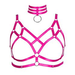 BBOHSS Damen Body Harness Plus Size BH Elastische Unterwäsche Bra Punk Elastic Bra Halloween Karneval Tanz Kostüm (Rose Red) von BBOHSS